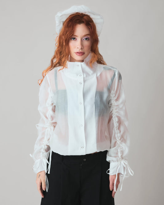 Jaqueta Tule Audre Off-White — look frente