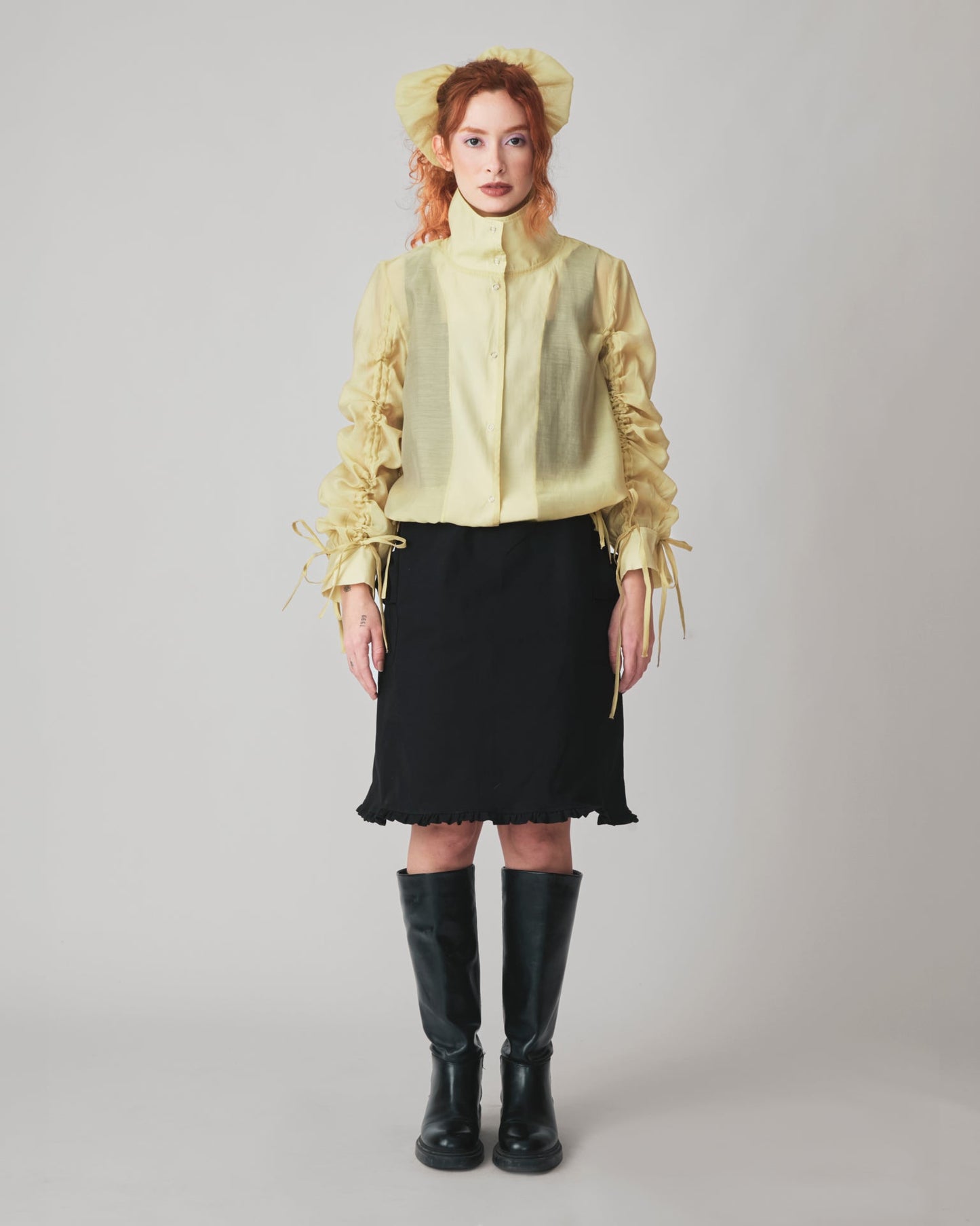 Jaqueta Tule Audre Amarelo — look frente